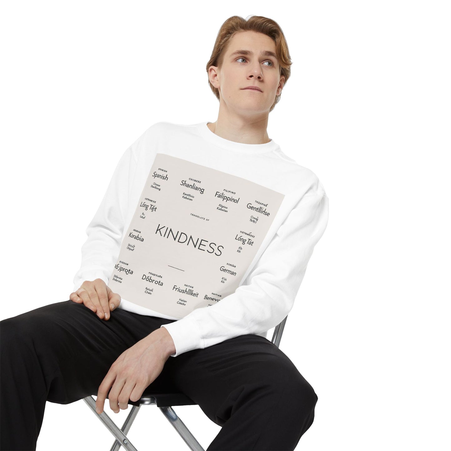 "Kindness in Many Languages" Unisex Garment-Dyed Sweatshirt