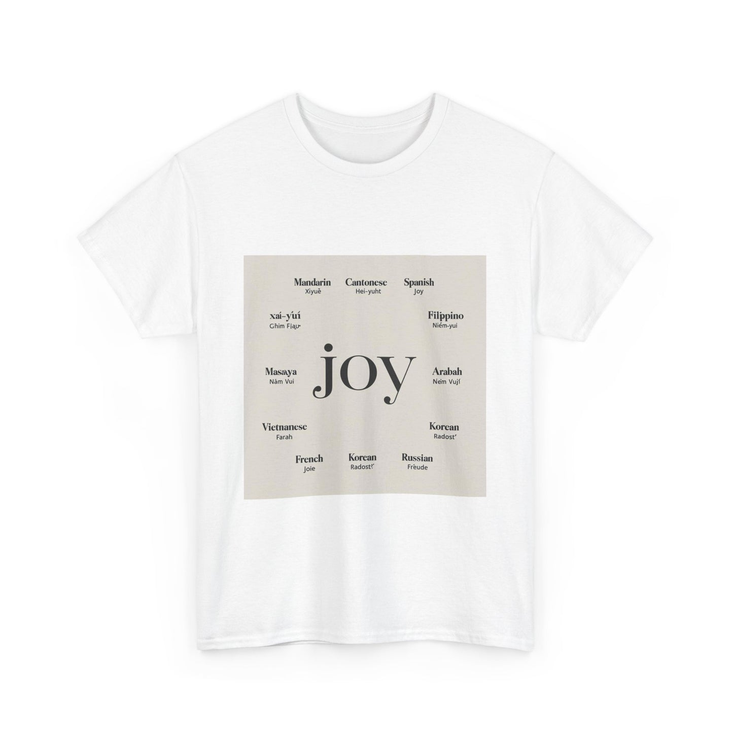 “Joy in Many Languages” Unisex Heavy Cotton Tee