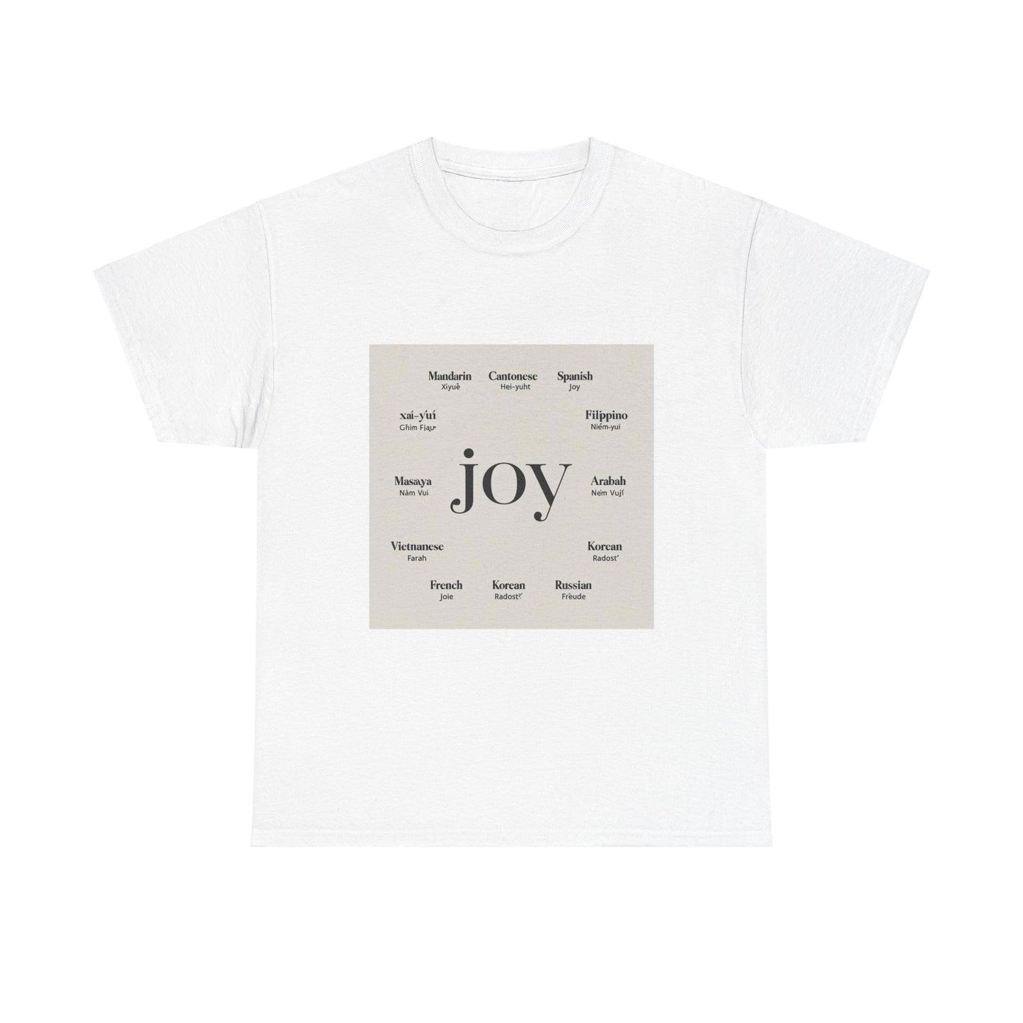 “Joy in Many Languages” Unisex Heavy Cotton Tee